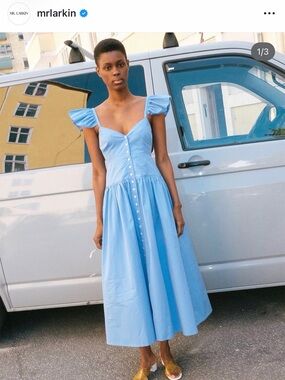 Mr. Larkin Mary Jane Blue Puff-Sleeve Dress